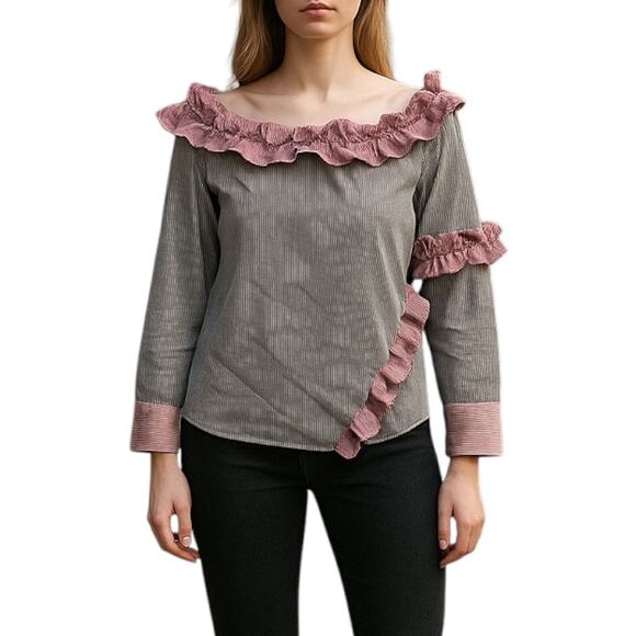 Walter Baker Derrick Striped Ruffle Off Shoulder Top Size S - Picture 1 of 7